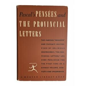 SALE 1941 Pascal's Pensees and the Provincial Letter  Blaise Pascal Hardcover